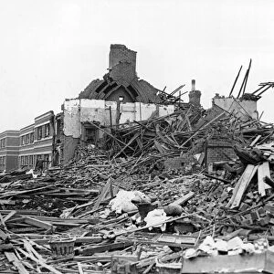 Destruction caused by an air raid in Rogerstone, Newport. 7th October 1941