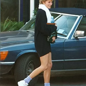 Diana after playing tennis gets into her mercedes car. 27th October 1993
