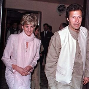 Diana, Princess of Wales arrives at a restaurant for dinner with Jemima Khan