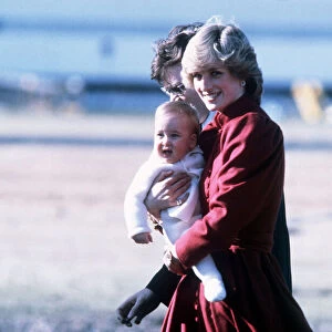 Diana, Princess of Wales carries baby Prince William at Aberdeen Airport