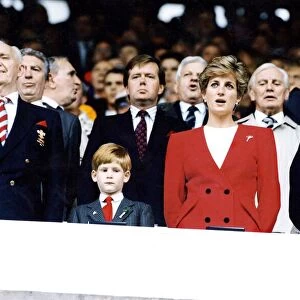Diana, Princess of Wales joins in singing of the national anthem at Cardiff Arms Park