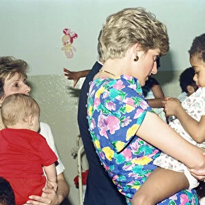 Diana, Princess of Wales visiting a hostel for abandoned children in Feben near Sao Paulo