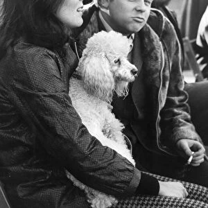 Diana Rigg holding poodle with John Bird at Oxfam charity press call - November 1960