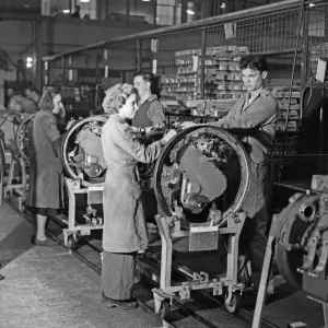 Diesel engines being assembled at the Perkins factory in Peterborough. 10th November 1949