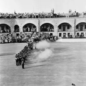A display by Fort Henry Guards for Queen Elizabeth II and the Duke of Edinburgh