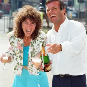 DJ Tony Blackburn and Debbie Thomson celebrate their engagement. 29th July 1991 DJ Tony Blackburn and Debbie Thomson celebrate their engagement. 29th July 1991