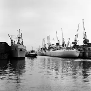 A dock at Liverpool, Merseyside. Circa 1967