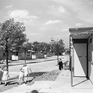 Dockland Houses, Isle of Dogs. Families set up home in pre-fabricated houses, Circa 1946