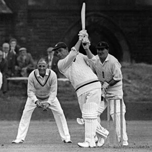 Doug Padgett, Yorkshire batsman, hitting a six during charity match