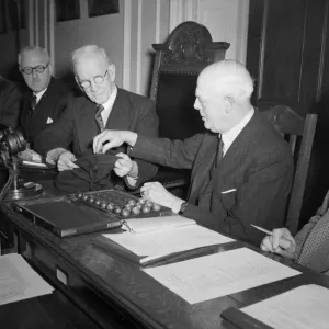 The draw at the Football Association for the fouth round of the 1953 FA Cup The draw at the Football Association for the fouth round of the 1953 FA Cup