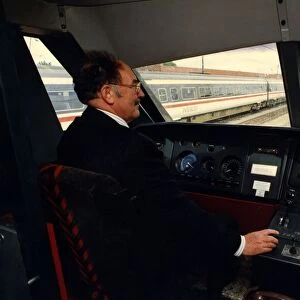 The driver of the Intercity 225 electric train inside his cab on 10th June 1991