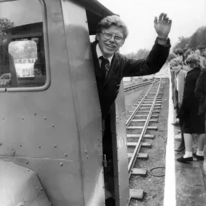 Driver John Bainbridge at the opening of the South Tynedale narrow gauge scenic railway