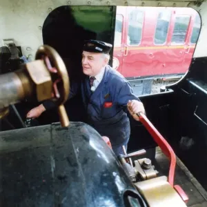 Driver John Maughan at the controls of one of the locomotives at the Stephenson Railway Driver John Maughan at the controls of one of the locomotives at the Stephenson Railway