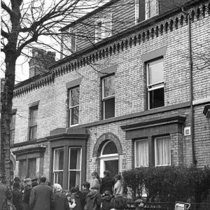 Ducie Street, Liverpool. England, April 1969, Locals gather to view 4 new Show flats that Ducie Street, Liverpool. England, April 1969, Locals gather to view 4 new Show flats that