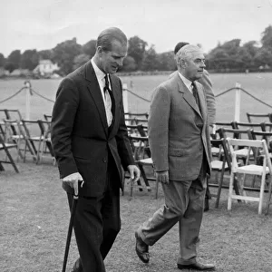 The Duke of Edinburgh at Aldershot polo ground limping after being injured while playing