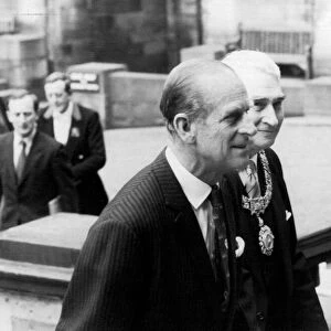 The Duke of Edinburgh. Prince Philip arrives at Edinburgh university with the Lord