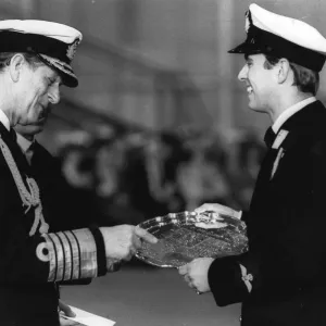 Print of Prince Philip presenting the Louis Newmark trophy to Prince Andrew