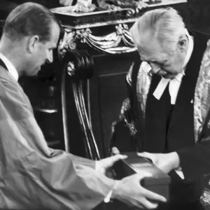 The Duke of Edinburgh. Prince Philip receives his doctor of civil law scroll from Oxford The Duke of Edinburgh. Prince Philip receives his doctor of civil law scroll from Oxford