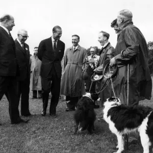The Duke of Edinburgh talks to some of the Shepherds at the International Sheep Dog