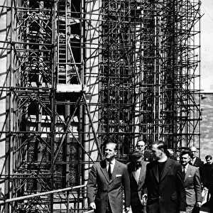 The Duke of Edinburgh walking around Coventry Cathedral with the Provost. 15th July 1960