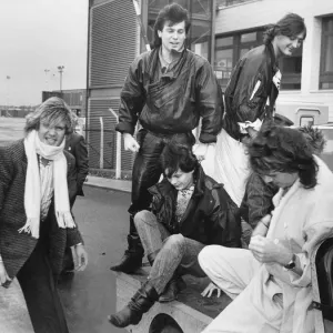 Duran Duran hitch a ride on a baggage trolley when they arrived at Newcasle Airport