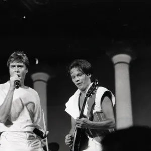 Duran Duran Performing on stage during a concert at Villa Park Duran Duran Performing on stage during a concert at Villa Park