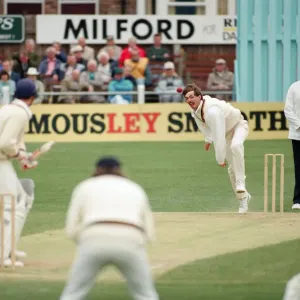 Durham v Somerset. Durham left arm paceman Simon Brown sends down another delivery as Durham v Somerset. Durham left arm paceman Simon Brown sends down another delivery as