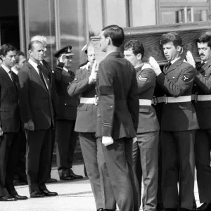 Earl Mountbatten Funeral, Sep 1979 The coffin being carried watched by Prince