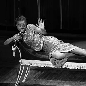 Eartha Kitt with performing on stage during a dress rehearsal of the Royal Variety show