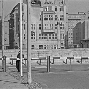 East German border police at the East Berlin entrance to Checkpoint Charlie located at