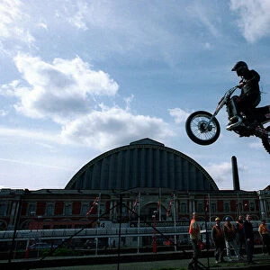 Eddie Kidd Stuntman practices his motorcyling jump skills DBase