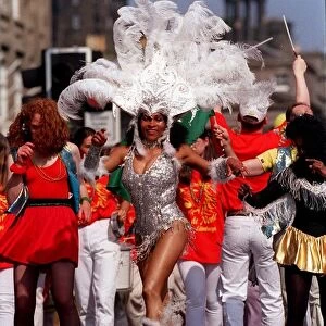 Edinburgh festival aug 1998 edinburgh festival parade a samba dancer dances in