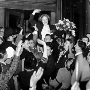 Edith Pitt, Conservative MP for Edgbaston is cheered by supporters after results are