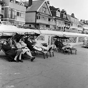 Elderly women relaxing in Bognor Regis, West Sussex. 6th June 1965