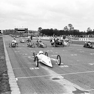 Electric Car Trials in England. The Lucas Electrathon race at Donington Park