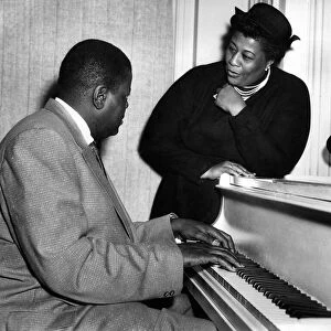 Ella Fitzgerald and Oscar Peterson, Jazz singer and piano specialists arrive in England