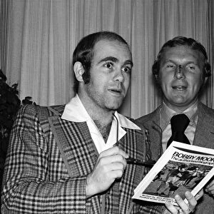 Elton John with Bobby Moore at the launch of Moores book "Bobby Moore"