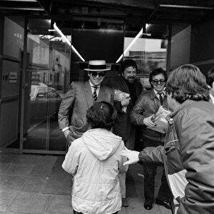 Elton John leaving the TV-am studios. 4th April 1983