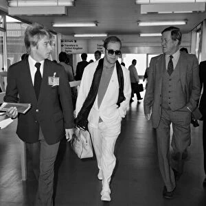 Elton John at London Heathrow Airport. 16th September 1979