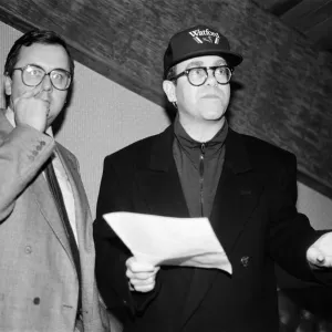 Elton John Speaking to Press about Watford FC Sale Print