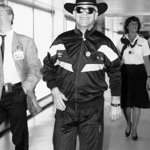 Elton john the singer arriving at Heathrow airport after the latest tour Elton john the singer arriving at Heathrow airport after the latest tour