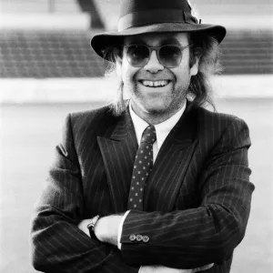 Elton John, Watford FC chairman, and pop star. 12th December 1985