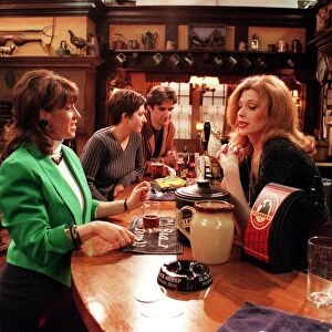 Emmerdale TV programme May 1999 Viv orders drink from barmaid in Woolpack pub