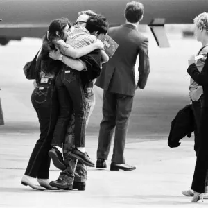 Emotional scenes at Brize Norton as the survivors of the container ship Atlantic Conveyor Emotional scenes at Brize Norton as the survivors of the container ship Atlantic Conveyor