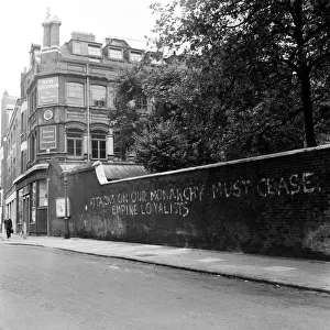 Empire Loyalists paint slogans on homes of the Queens critics. 18th August 1957
