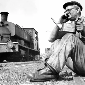 An Engineer's Break: 1972 Steam Locomotive Print (00339)