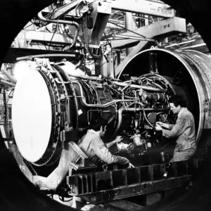 Engineers work on a Pratt and Whitney jet engine from Boeing 747 at Nantgarw Engineers work on a Pratt and Whitney jet engine from Boeing 747 at Nantgarw