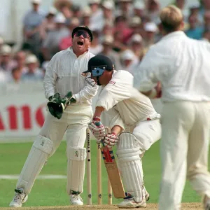 England batsman Mike Atherton is caught out by Australia England batsman Mike Atherton is caught out by Australia