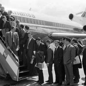 The England football team board their plane as they leave London airport for Frankfurt The England football team board their plane as they leave London airport for Frankfurt