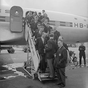 The England football team leave London Airport bound for Switzerland to participate in